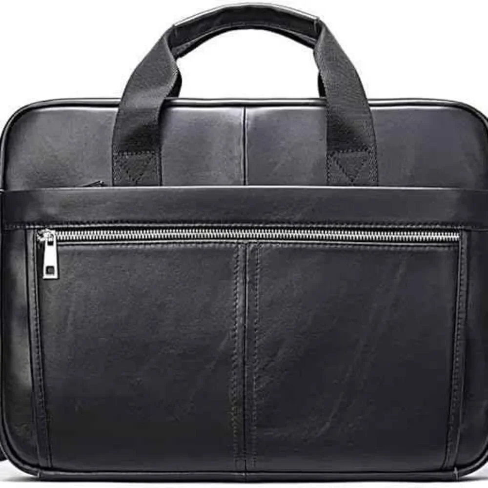 Men’s Genuine Leather Laptop Briefcase Messenger Bag – Black Business Work